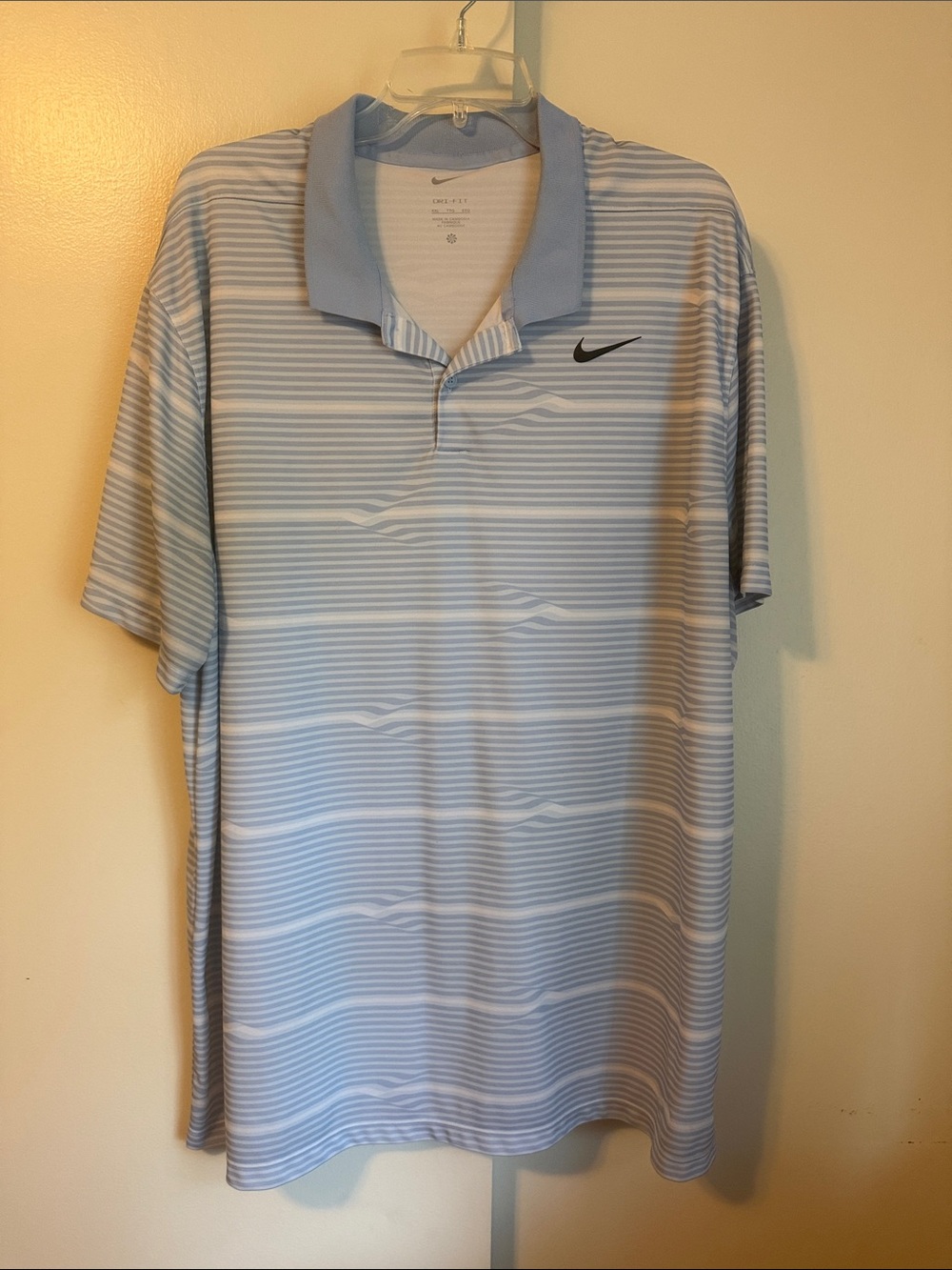 Nike Men’s Light Blue and White Striped Polo